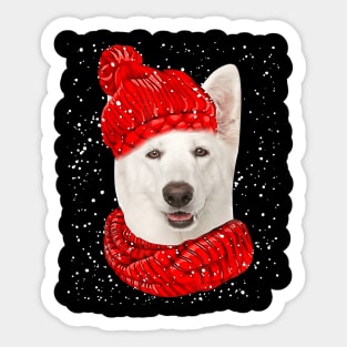 White German Shepherd Scarf Funny Dog Christmas Santa Holiday Design Sticker